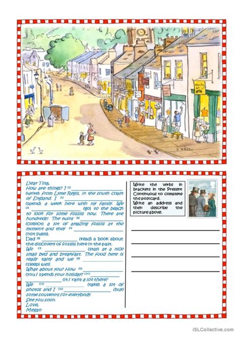 A Postcard Present Continuous Gene English Esl Worksheets Pdf Doc