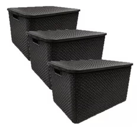 Kit Caixas Cesto Organizador Rattan Preto L E L Frete Gr Tis