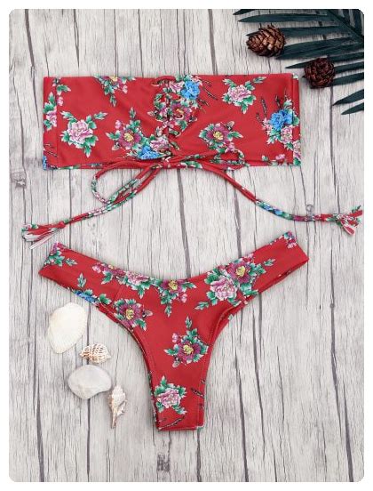 Floral Print Bandeau Bikini Set Red Bandeau Bikini Set Bandeau