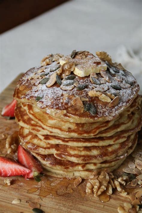 pancakes  nuts  fruits  stock photo