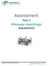 Assessment Task 1 BSBADM502 Docx Assessment Task 1 Manage Meetings