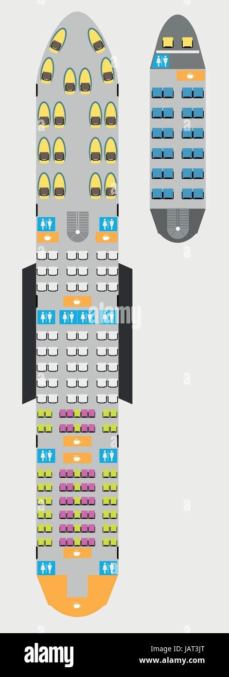 Wide Body Double Deck Aircraft Seat Map With Restroom And Galley Vector