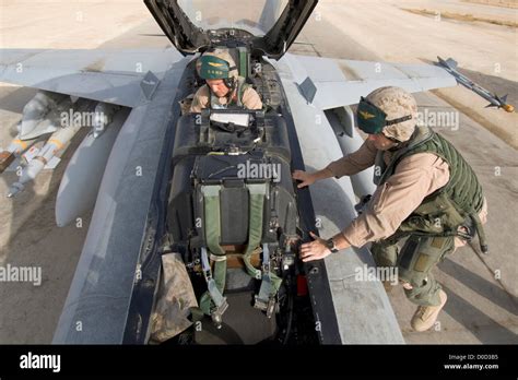 Us Marine Corps Aviators Climb Into Cockpit Their F A 18d Hornet Al