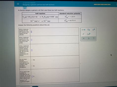 Solved O Electrochemistry Designing A Galvanic Cell From Chegg