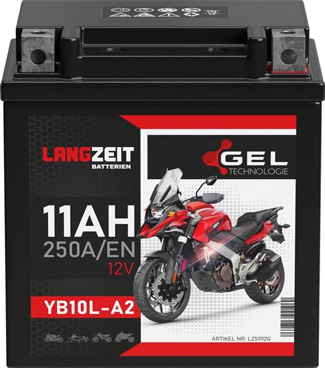 LANGZEIT YB10L A2 Motorradbatterie GEL 12V 11Ah 250A EN 51112 YB10L BS