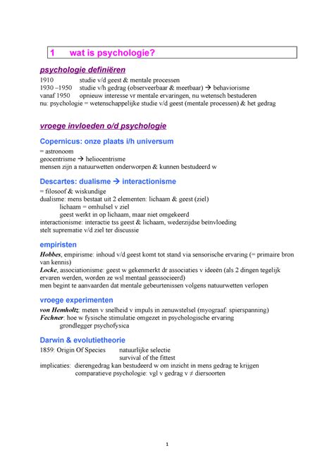 Samenvatting Compleet Hoofdstuk 1 7 1 Wat Is Psychologie