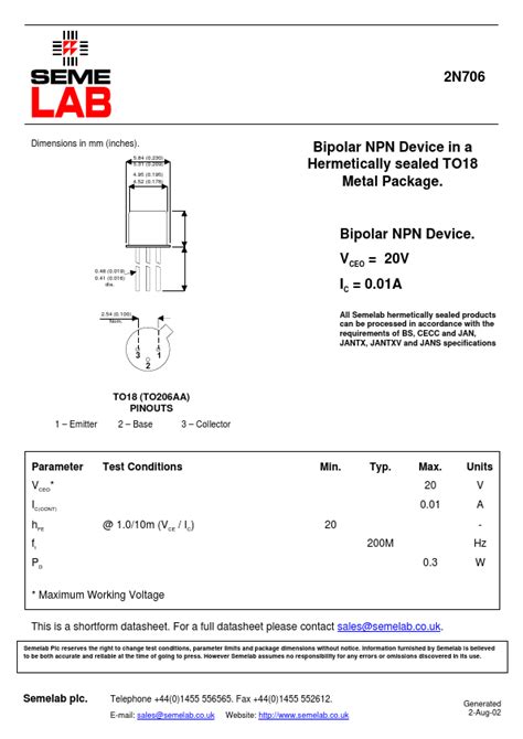 2n706 Datasheet Pdf Seme Lab