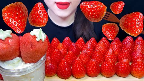 Asmr Strawberryandwhipped Creamstrawberry Marshmallow Mukbang 딸기and휘핑크림 딸기 마시멜로우 먹방🍓🍓🍓🍓🍓 Youtube