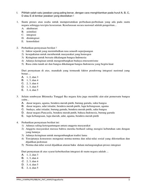 Soal Pat Ppkn Ma 2022 Kelas X Pdf