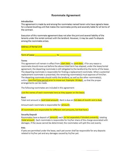 Roommate Rental Agreement Template