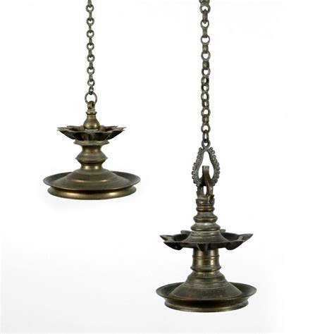 Indian Bronze Hanging Oil Lamps From Kerala Bronze Oriental