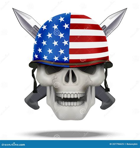 Skull With Knife Usa Label Stock Illustration Illustration Of Chevron