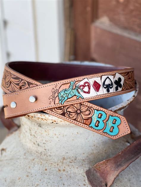 Custom Tooled Leather Belt Vegas Themed