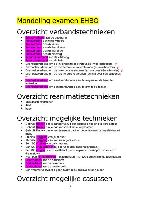 EHBO Casus Samenvatting Mondeling Examen EHBO Overzicht