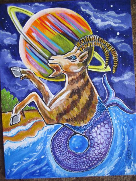 Capricorn Astrology Painting Goat With Saturn Zodiac Art to Custom Fit ...