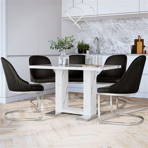 Joule Dining Table 6 Riva Chairs White Marble Effect Black Premium