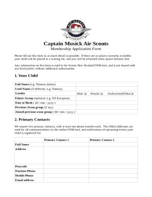 Fillable Online Scouts Membership Application Form Fax Email Print