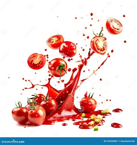 Explosion Of Tomato Ketchup Splashes With Tomato Pieces Stock Image