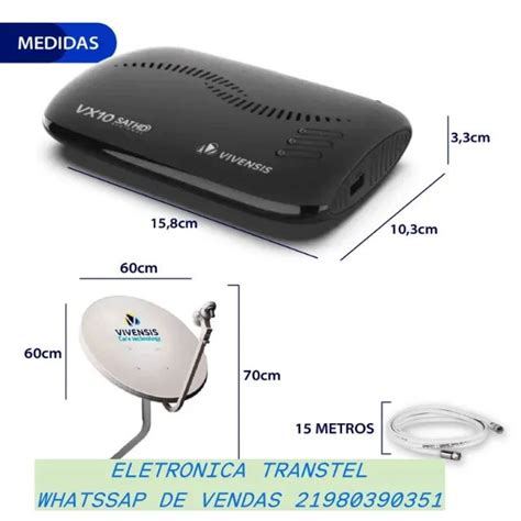 Kit Receptor Vivensis Parabolica Digital Antena Cm Cabos E Lnb