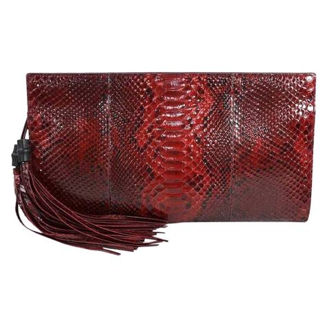 Gucci Red Snakeskin Exotic Leather Envelope Evening Flap Clutch Bag For