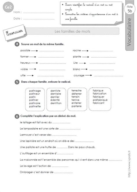 Ce2 Les Familles De Mots Exercices