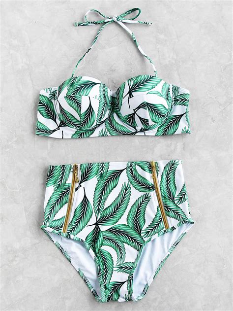 Set Bikini Con Estampado De Talle Alto Spanish Shein Sheinside Moda