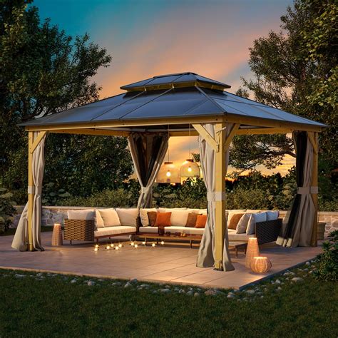 EROMMY Outdoor Double Roof Permanent Hardtop Gazebo Pergola With Prime