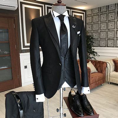 Alan Classic All Black Peaked Lapel One Button Slim Fit Business Men