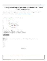 C Programming Questions And Answers Data Types And Sizes Course Hero