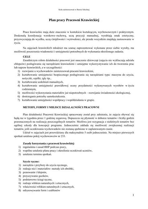 PDF Plan Pracy Pracowni Krawieckiej Bursaszkolna Home Pl Plan