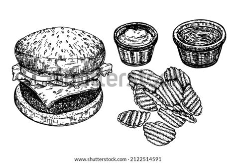 Sketch Illustration Beef Burger Chips Sauce Stock Vector (Royalty Free) 2122514591 | Shutterstock