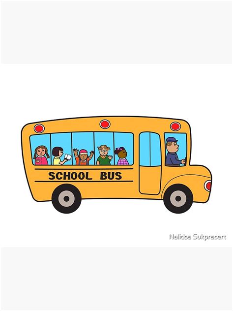 "School bus with group of school children. Flat design drawing isolated on white background d ...