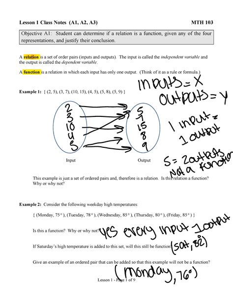 Lecture Notes For Math 103 Lesson 1 Class Notes A1 A2 A3 MTH 103