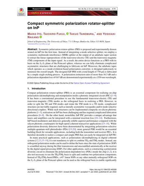 PDF Compact Symmetric Polarization Rotator Splitter On InP