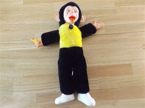 Vintage Stuffedplush Monkeychimp With Banana Rubber Face Etsy