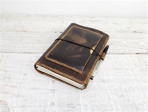 Leather Midori Cover With Pockets Hand Stitched Travellers Etsy