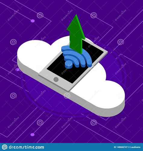 D Cloud Computing Icon Connected To A Smartphone Stock Vector