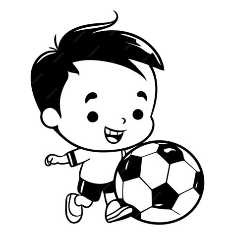 Premium Vector Cute Little Boy Playing With Soccer Ball Cartoon