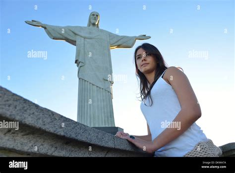 South America Brazil Rio De Janeiro City Rio Corcovado Carioca Brunette Girl Woman Jesus Christo