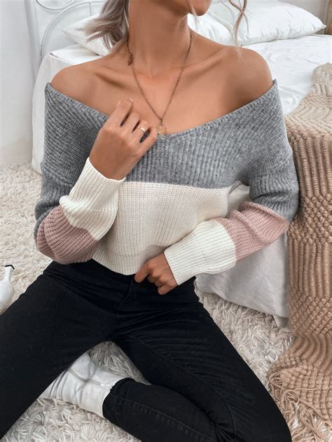 Shein Essnce Off Shoulder Ribbed Knit Twist Sweater Shein Usa