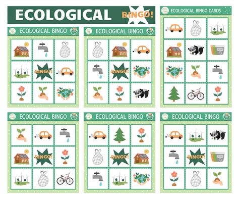 Set De Cartes De Bingo Cologiques Vectorielles Jeu De Plateau De