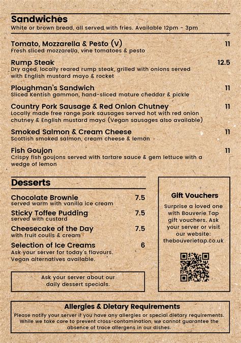 Main Menu - The Bouverie Tap