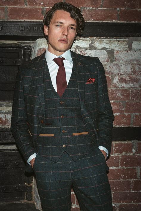 Eton Navy Blue Check Print Tweed Three Piece Suit Marc Darcy Tweed