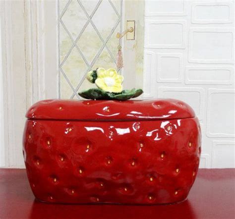 3 D Strawberry Hand Painted Ceramic Bread Boxtoast Jar 13 34l 83575