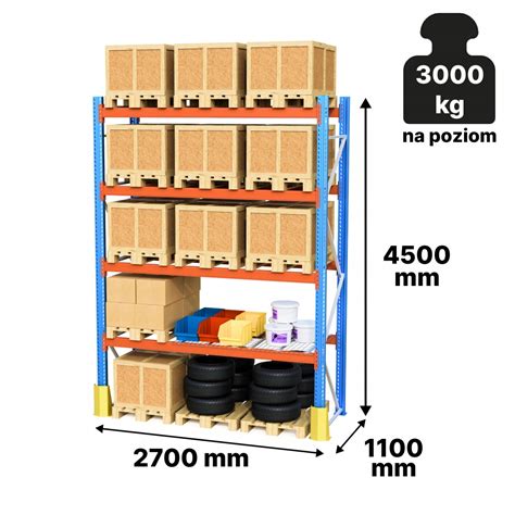 Regał paletowy magazynowy Stow regały paletowe H 4 5 m 3000 kg na 15