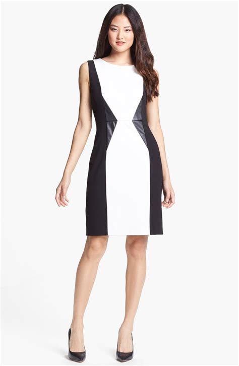 Calvin Klein Faux Leather Trim Colorblock Sheath Dress Regular