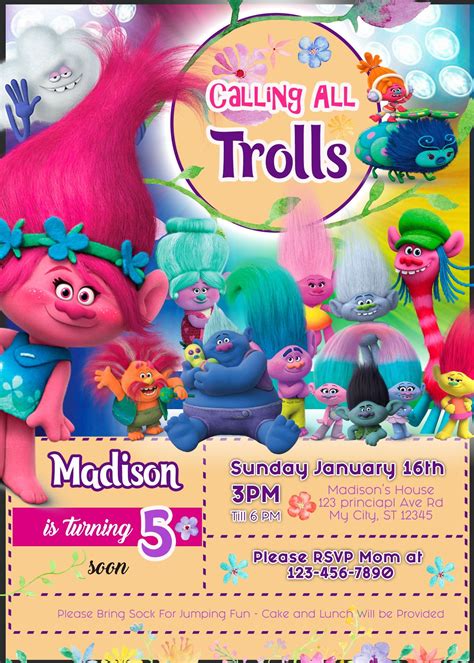 Trolls Birthday Invite Template Invitationpiper