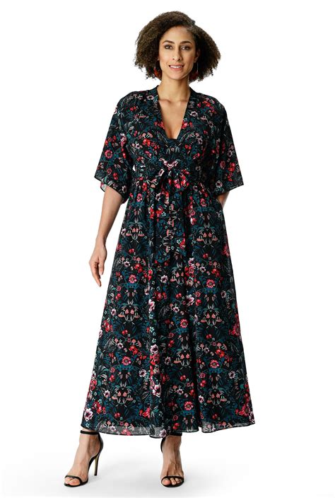 Shop Floral Print Georgette Maxi Dress EShakti