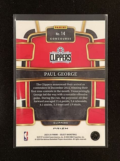 2023 24 Panini Nba Select Orange Flash Concourse Paul George Los