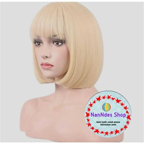 Jual Wig Bob Blonde Pendek Lurus Wig Cosplay Bule Rambut Palsu